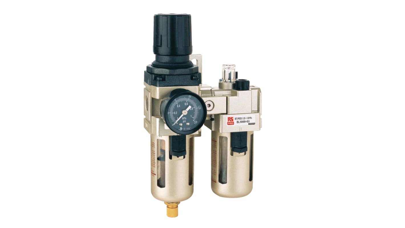 RS PRO 气动三联件, G 1/2接口, 自动排水, 25μ过滤精度