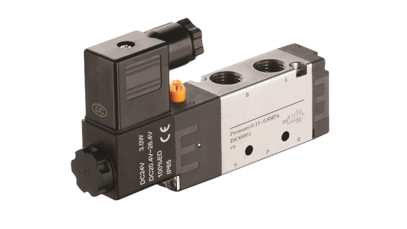 RS PRO 5/2 Pneumatic Solenoid Valve - Solenoid/Spring G 1/8 RV Series