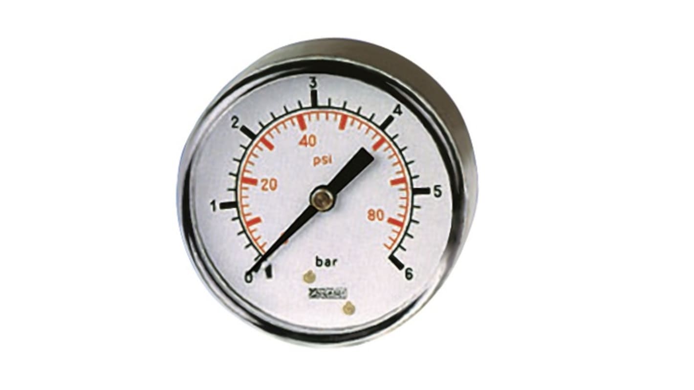 RS PRO BSP 1/8in Analogue Pressure Gauge 60psi Back Entry, 0psi min.
