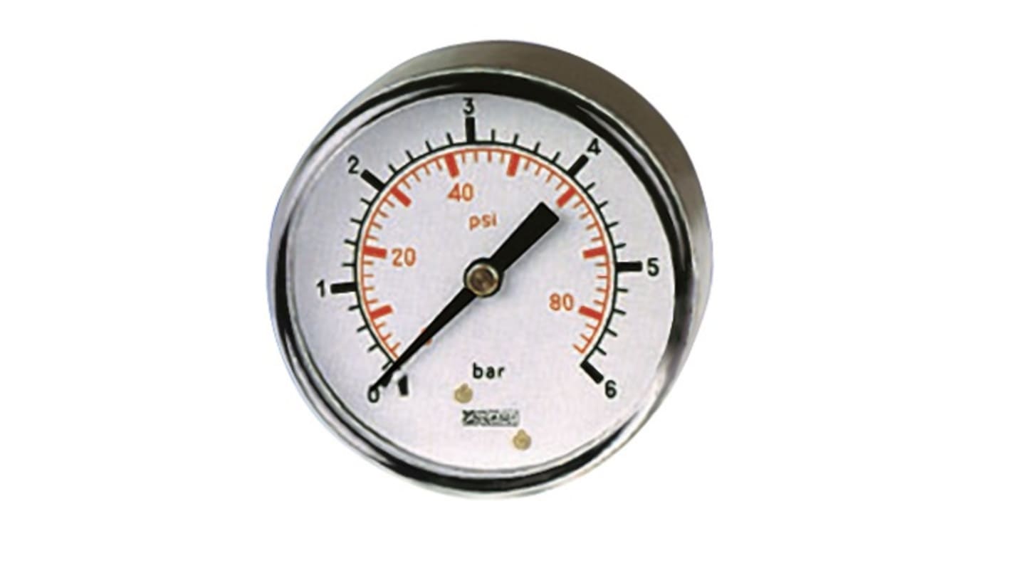 RS PRO BSP 1/8in Analogue Pressure Gauge 160psi Back Entry, 0psi min.