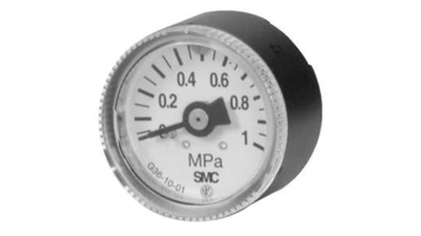 SMC Analogue Pressure Gauge 10bar Back Entry, G36-10-01, 0bar min., G36-10