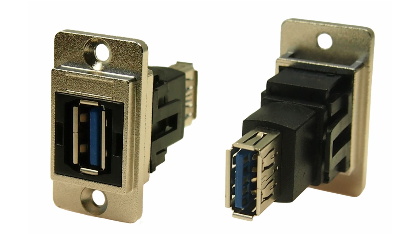 RS PRO Straight, Panel Mount, Socket to Socket- Dual Port Type A to A 3.0 USB Connector
