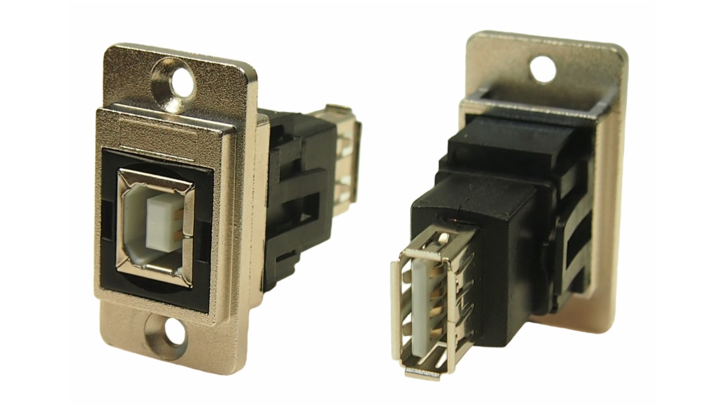 RS PRO Straight, Panel Mount, Socket to Socket Type B to A 2.0 USB Connector