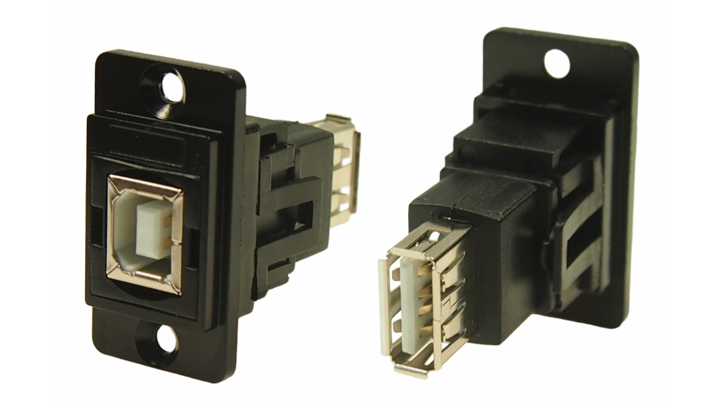 RS PRO Straight, Panel Mount, Socket to Socket Type B to A 2.0 USB Connector