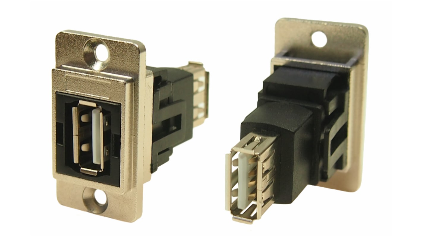 RS PRO Straight, Panel Mount, Socket to Socket- Dual Port Type A to A 2.0 USB Connector