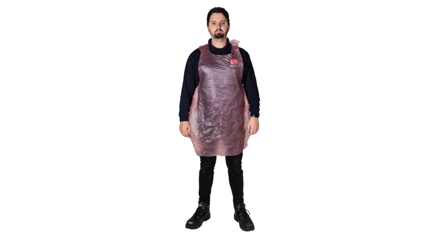 Reldeen Einweg-Schürze, 68cm Hüftumfang, 1.06m L., Polyethylen, Flüssigkeitsbeständig, Rot Unisex