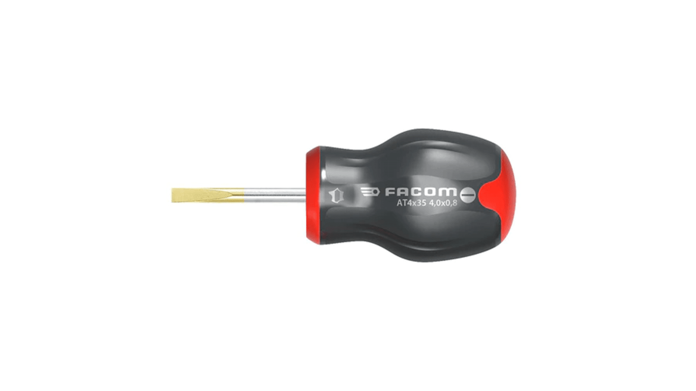 Facom Slotted Stubby Screwdriver, 5.5 mm Tip, 35 mm Blade, 91 mm Overall