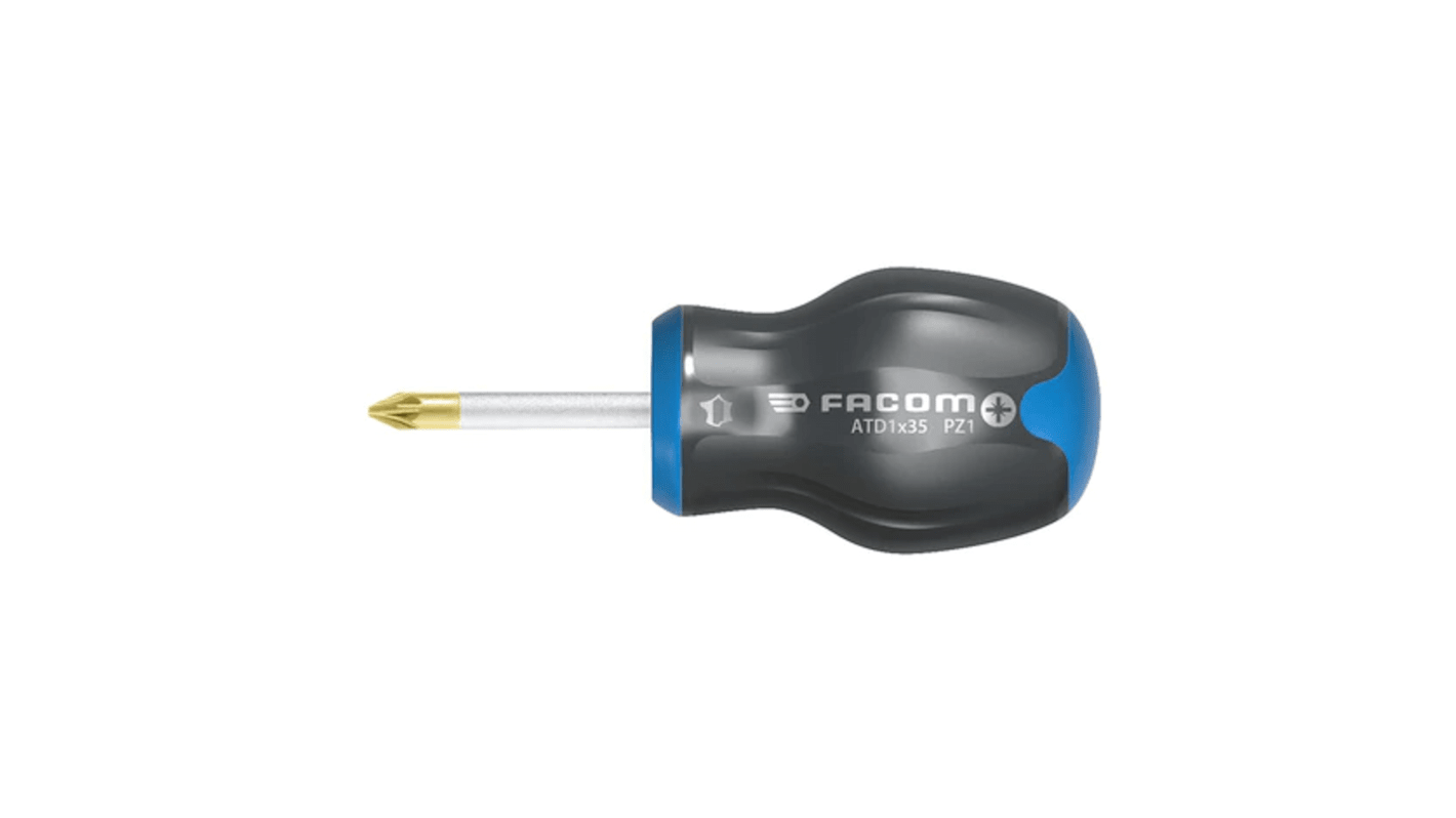 Facom Pozidriv Stubby Screwdriver, PZ1 Tip, 25 mm Blade, 81 mm Overall