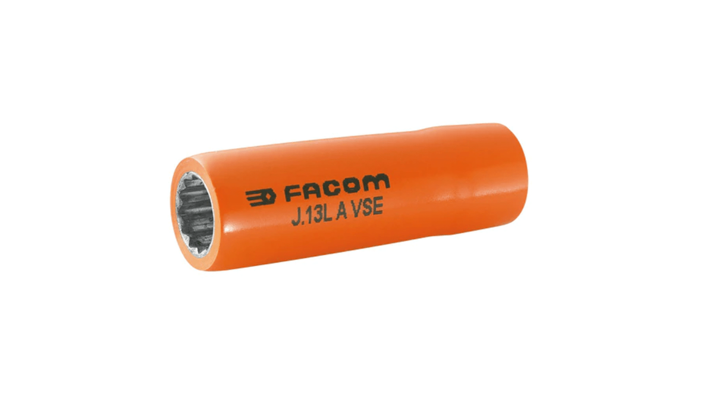 Facom 3/8 in Drive 18mm Insulated Deep Socket, 12 point, VDE/1000V, 76 mm Overall Length