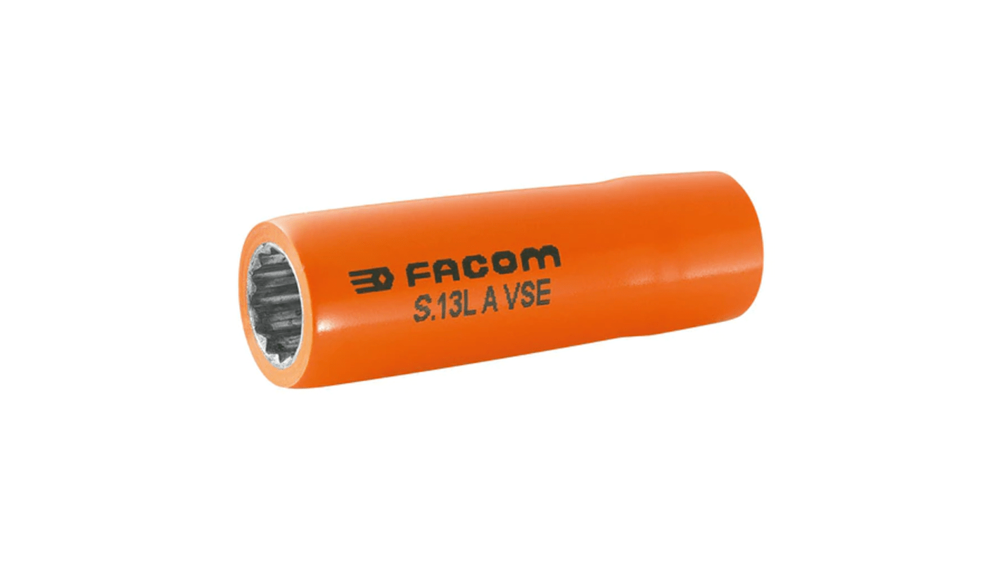 Facom 1/2 in Drive 16mm Insulated Deep Socket, 12 point, VDE/1000V, 77 mm Overall Length