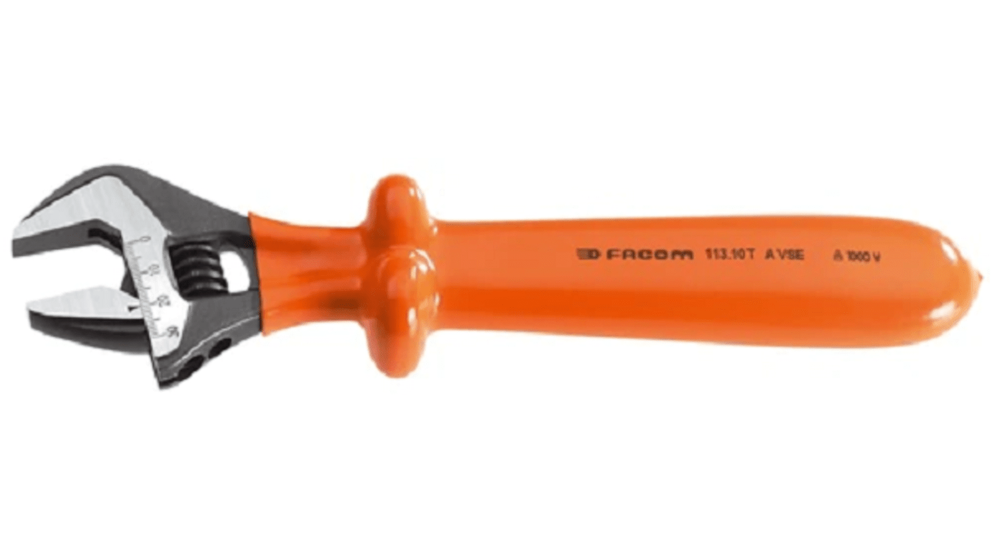 Facom Adjustable Spanner, 260 mm Overall, 30mm Jaw Capacity, Insulated Handle, VDE/1000V