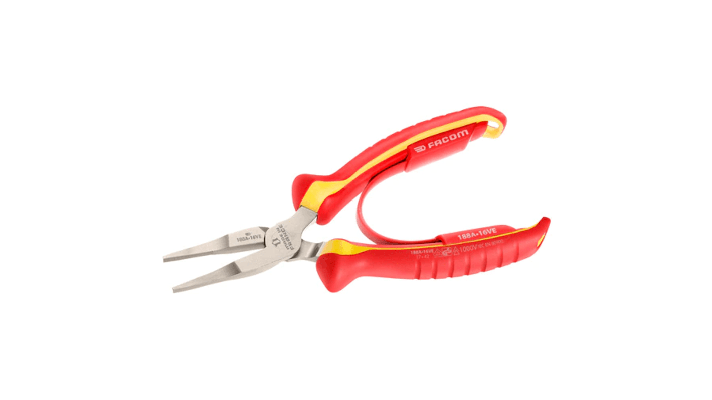 Facom Flat Nose Pliers, 168 mm Overall, Flat Tip, VDE/1000V
