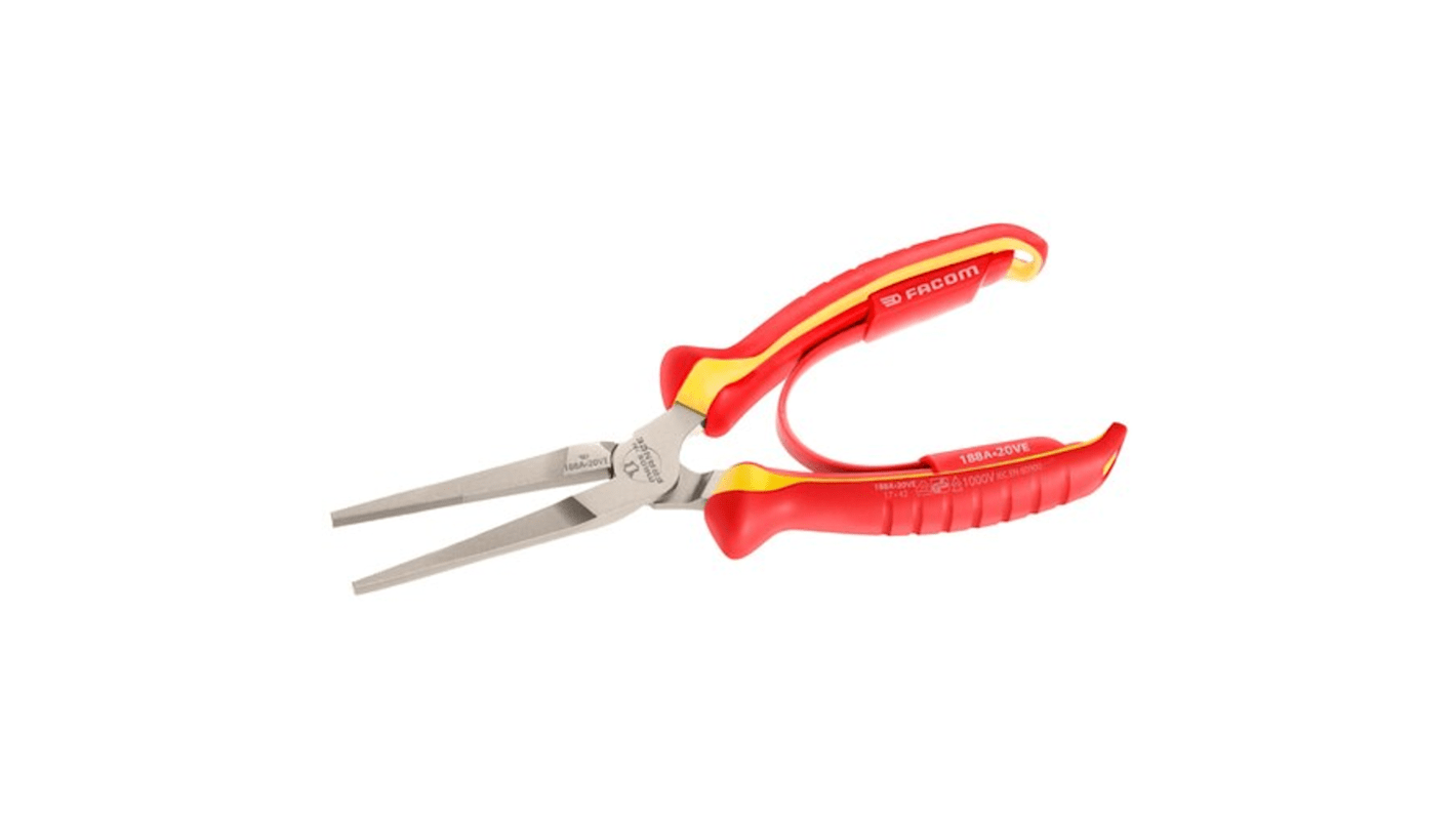 Facom Flat Nose Pliers, 200 mm Overall, Flat Tip, VDE/1000V