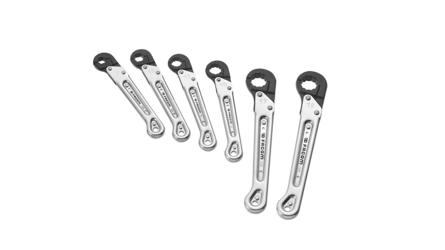 Facom 6-Piece Flare Nut Spanner Set, 8 → 19 mm