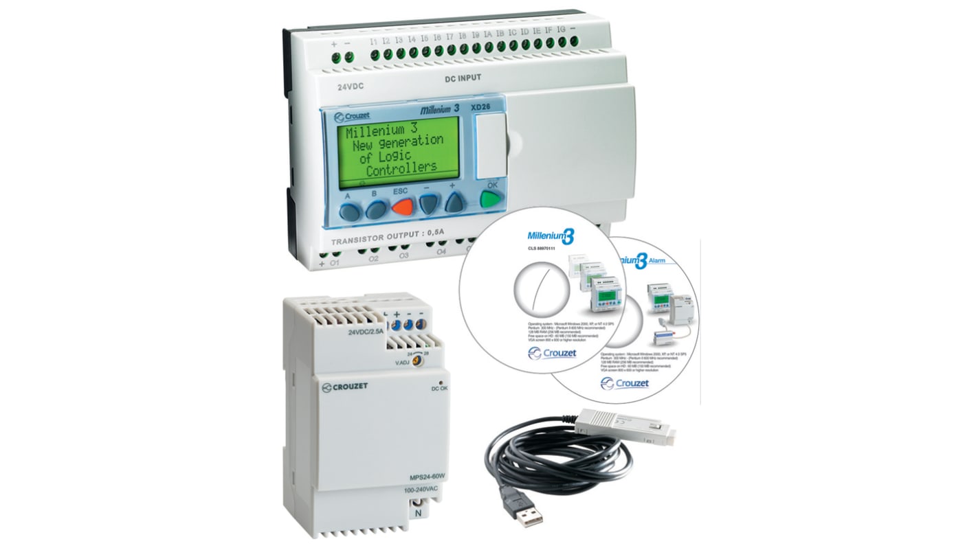 Crouzet Millenium 3 Series Logic Controller, Relay Output, 16-Input, Analog, Digital Input