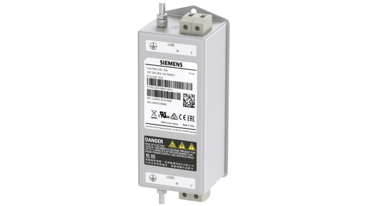Siemens, SINAMICS 18A 240 V ac Category 2, Panel Mount Power Line Filter, Single Phase