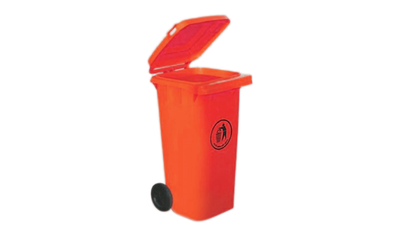 RS PRO 120L Red Polypropylene Dustbin