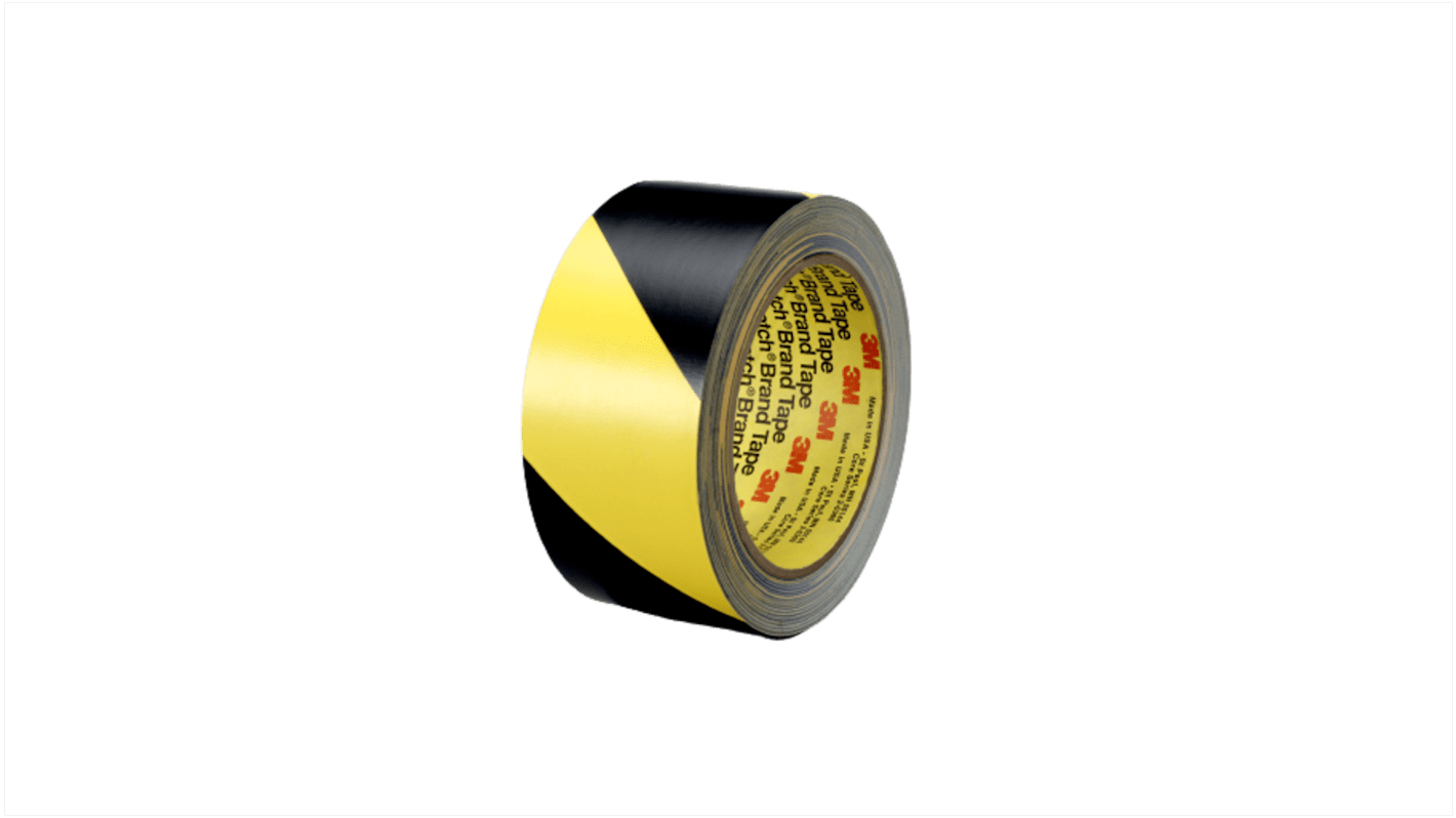 3M危険表示テープ 黒, 黄 ビニール, 51mm x 33m