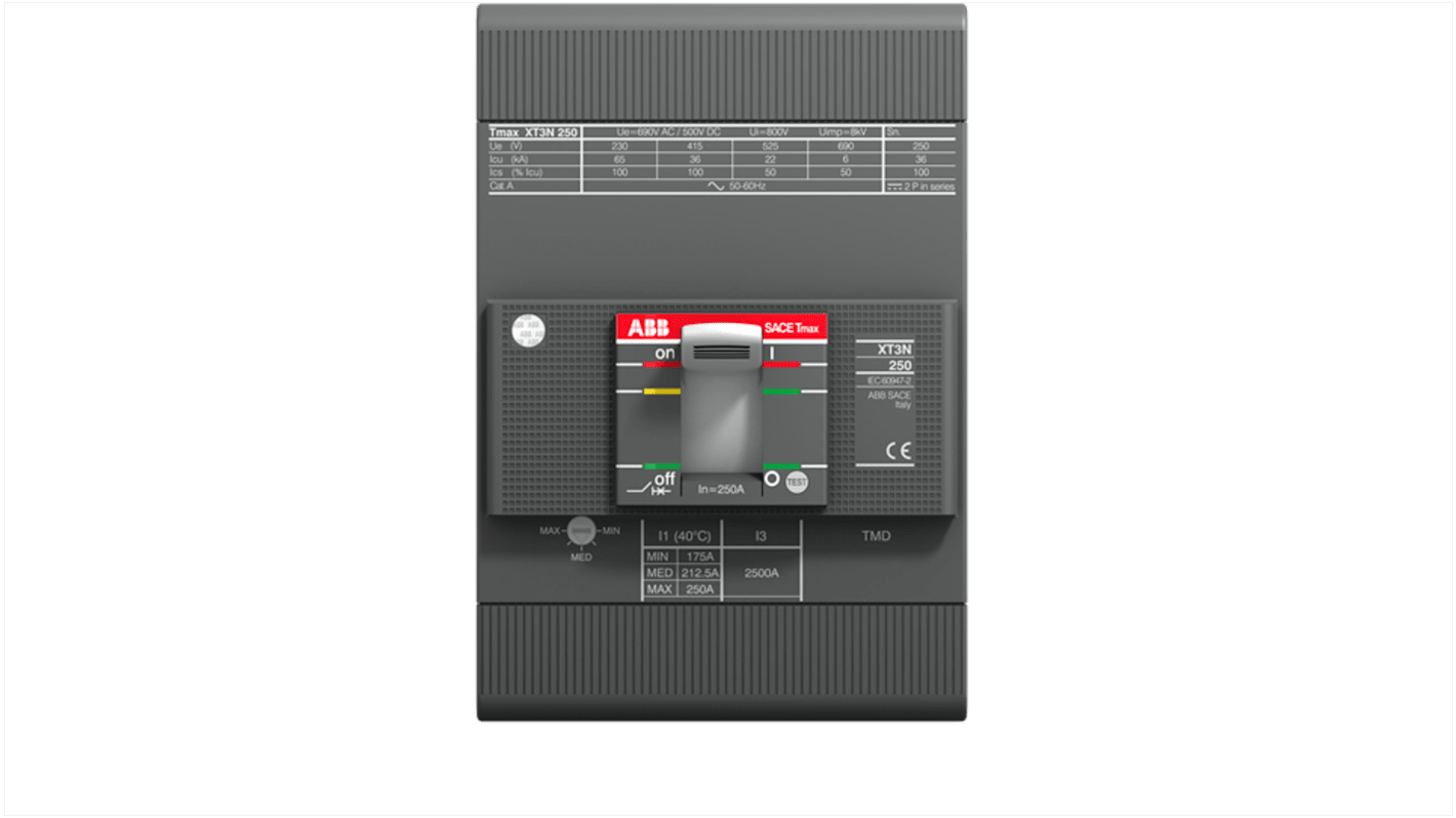 MCCB ABB, 3 Polos, 125A, Montaje fijo, Tmax XT, 1SDA06