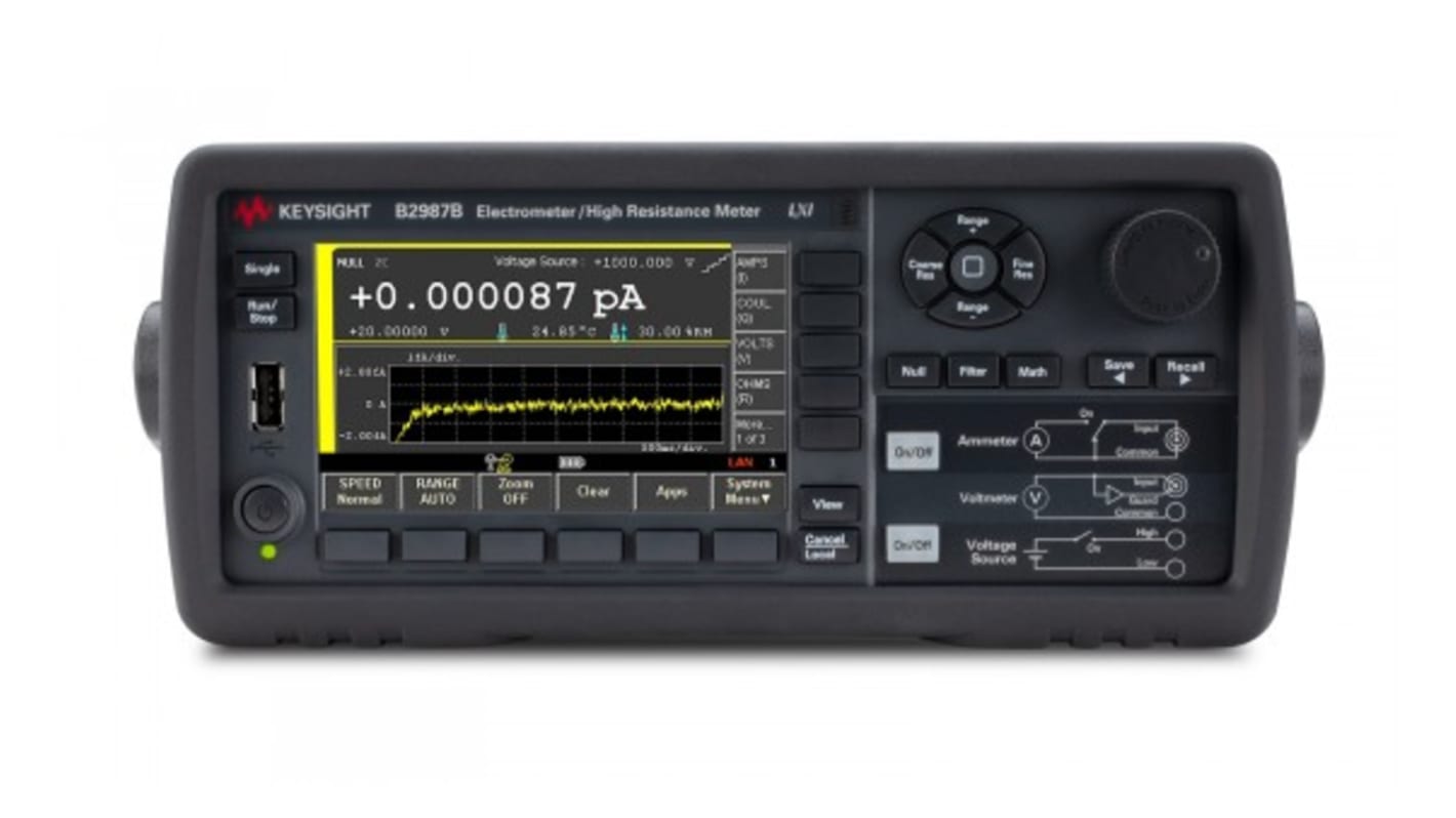 Keysight Technologies B2987B Bench 4.3 in TFT Electrometer, 20mA ac Max, 20mA dc Max, 20V ac Max