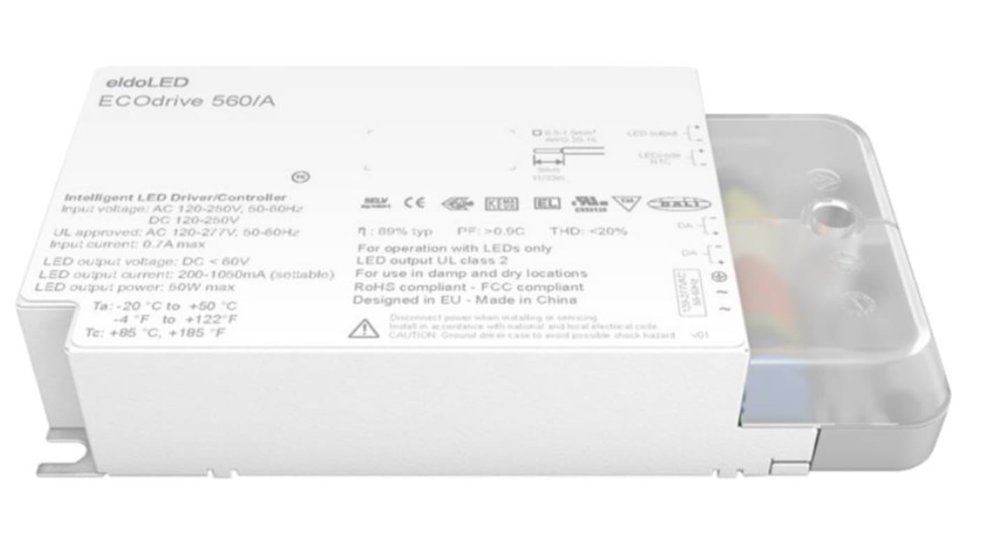 eldoLED LED Driver, 2 → 55V Output, 50W Output, 150 → 1400mA Output, Constant Current Dimmable