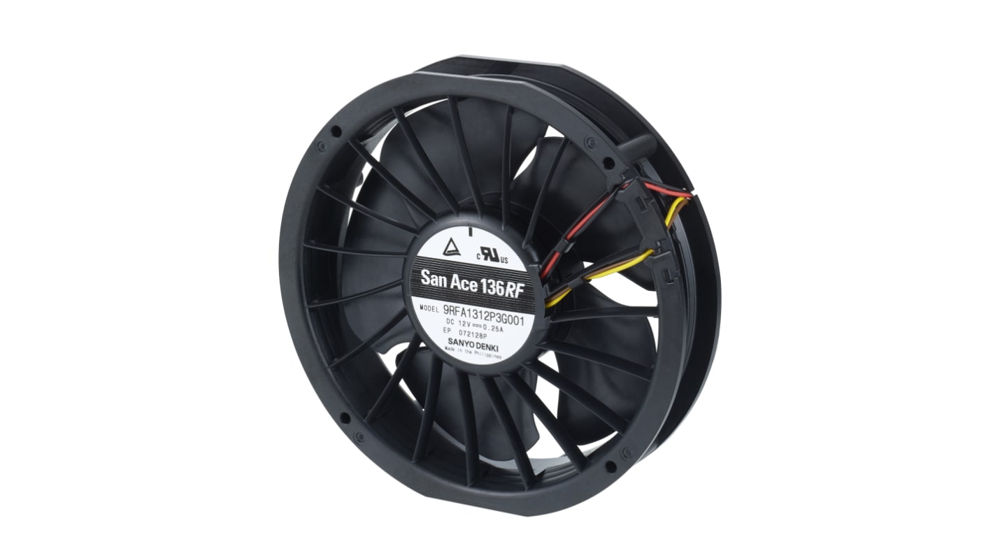 Sanyo Denki Axial Fan, 24 V dc, DC Operation, 3.12W, 130mA Max, 136 x 28mm