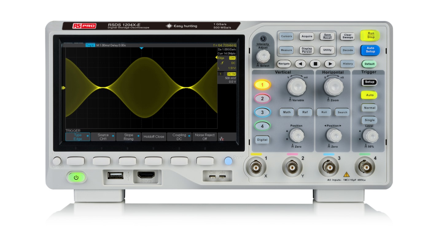 RS PRO RS-SDS1204X-E Digital Bench Oscilloscope, 4 Analogue Channels, 200MHz, 16 Digital Channels