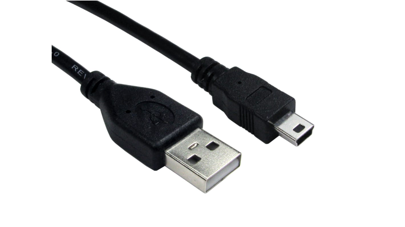 RS PRO USB 2.0, Male USB A to Male Mini USB B, 150mm