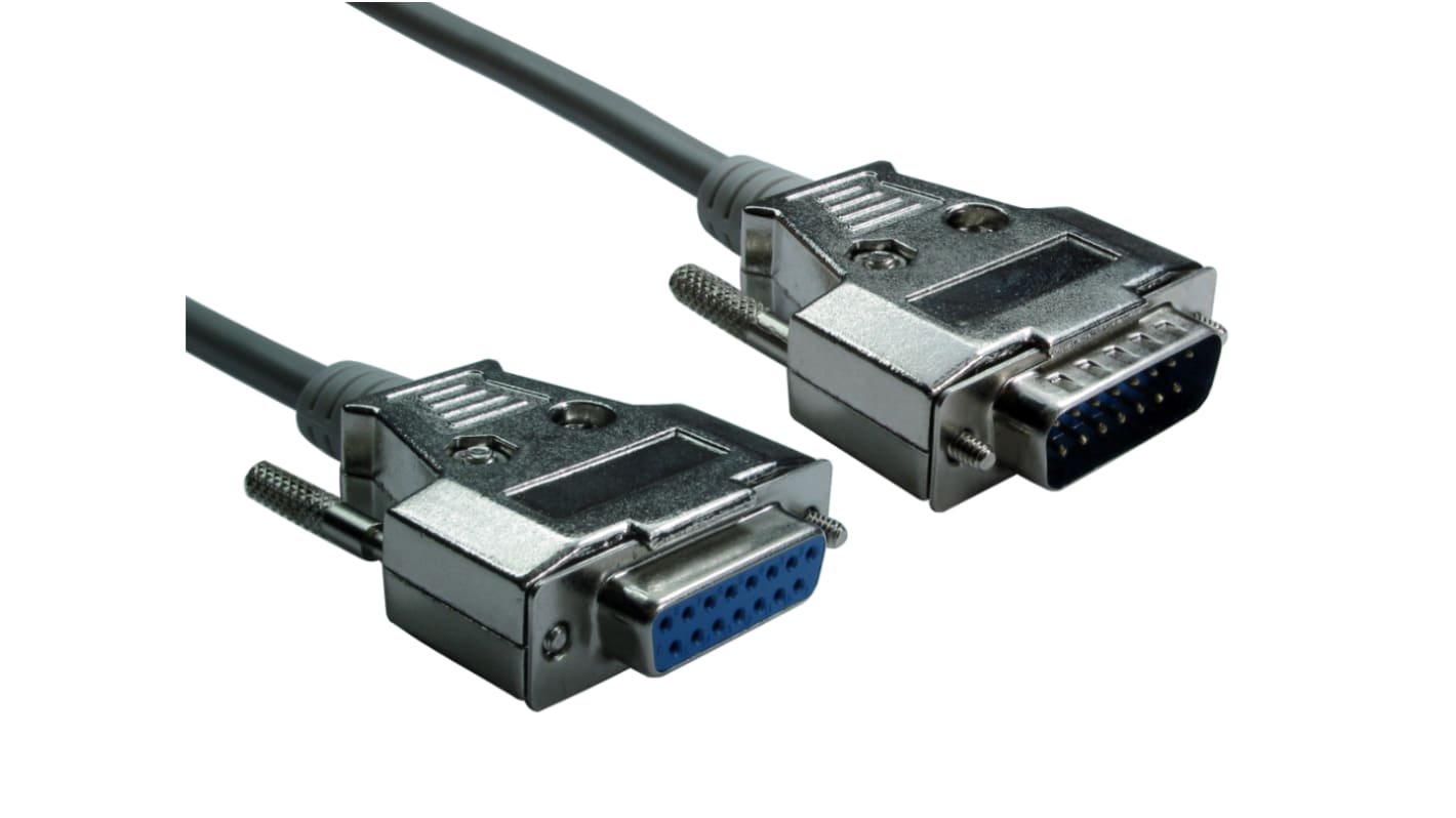 RS PRO Male 15 Pin D-sub to Female 15 Pin D-sub Serial Cable, 1.5m
