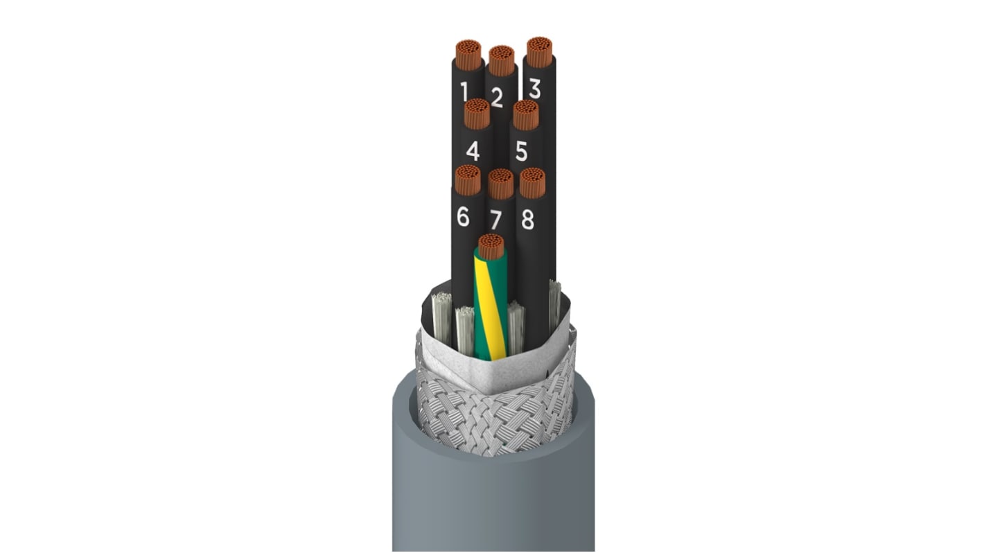 Cable multiconductor apantallado Alpha Wire Xtra-Guard FLEX Performance Cable de 9 núcleos, long. 30.5m