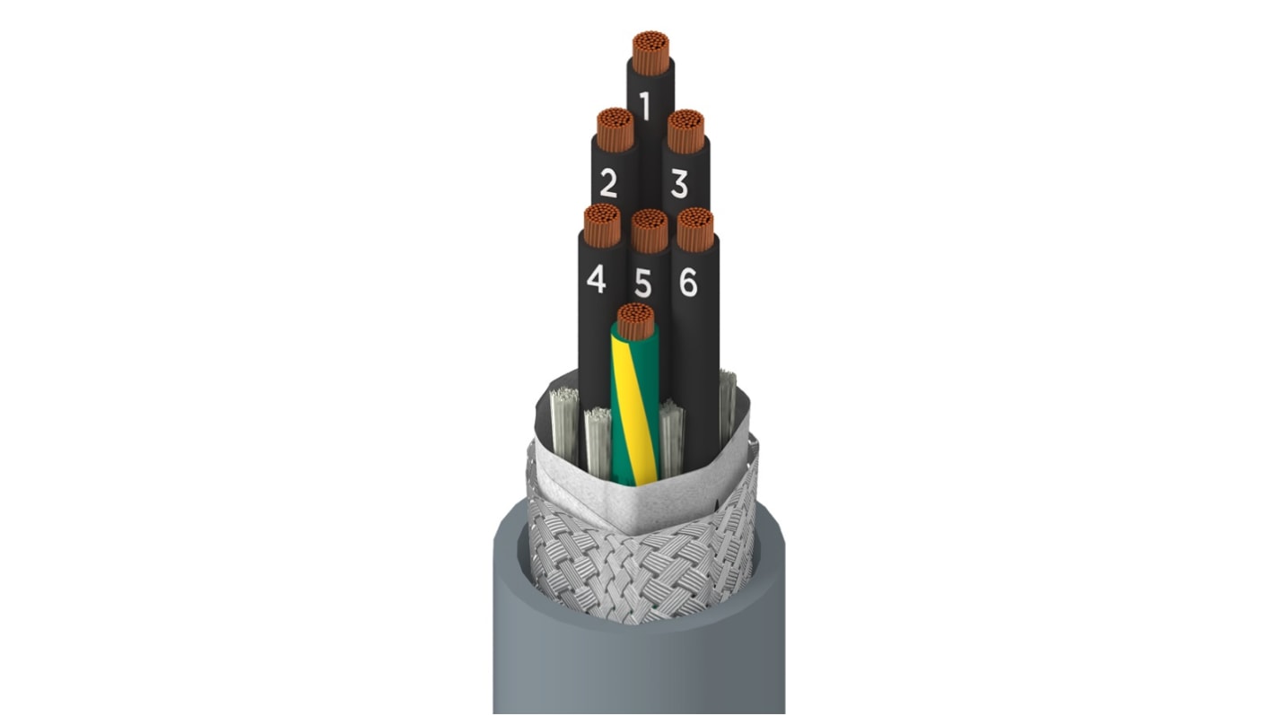 Alpha Wire Xtra-Guard FLEX Performance Cable Steuerleitung, 7-adrig Grau, 30.5m, Kupfergeflecht verzinnt