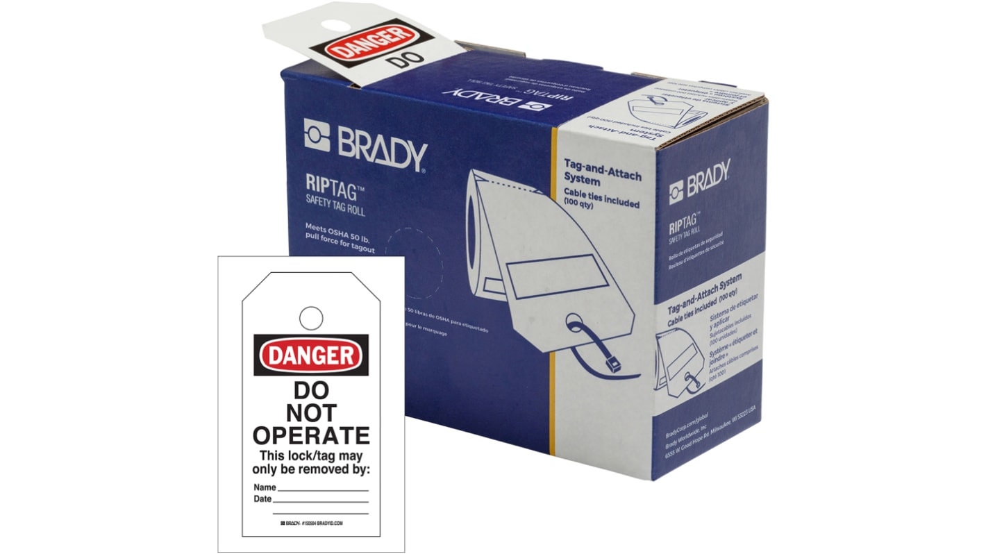 Brady White on Red Safety Prohibition Tag, English Language, 100 per Pack