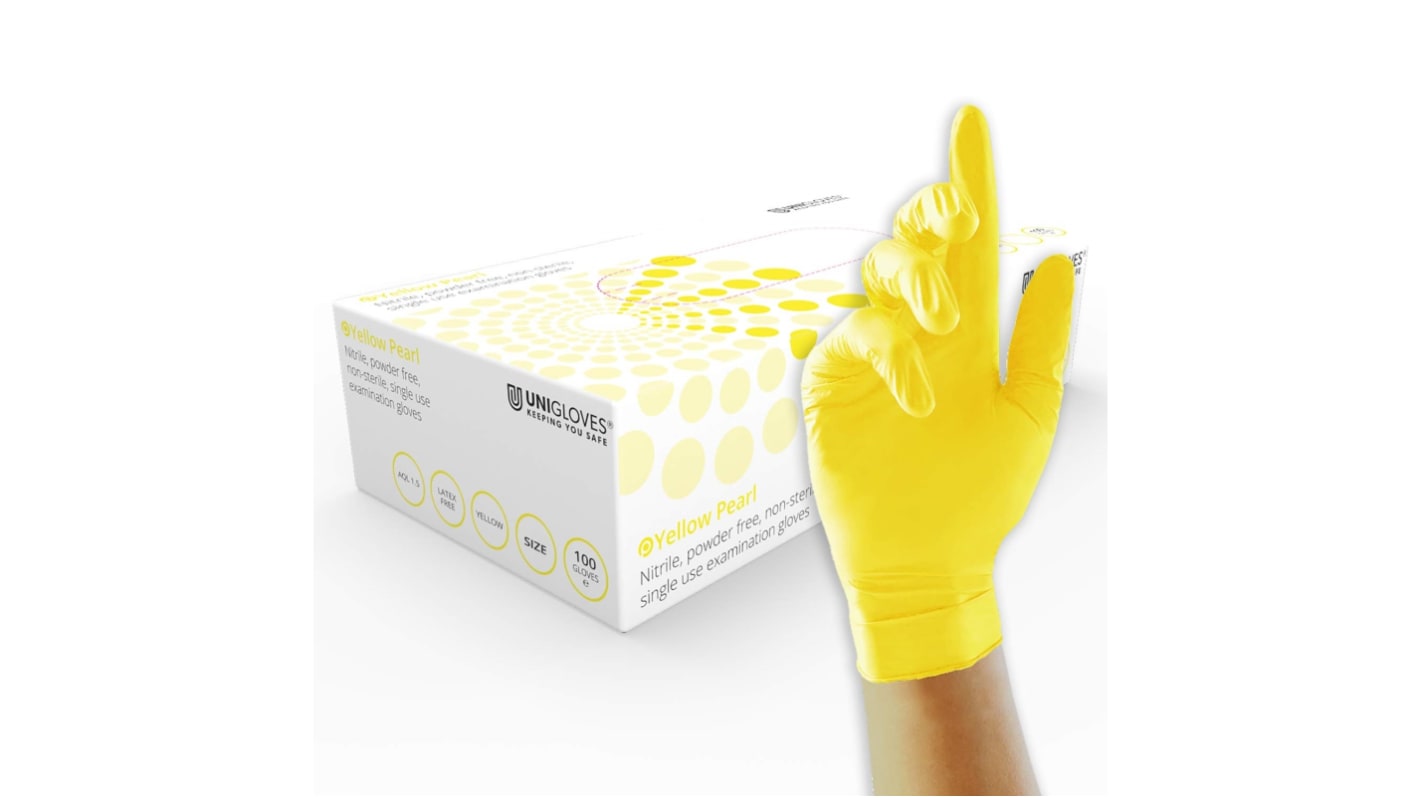 Reldeen Yellow Powder-Free Nitrile Disposable Gloves, Size M