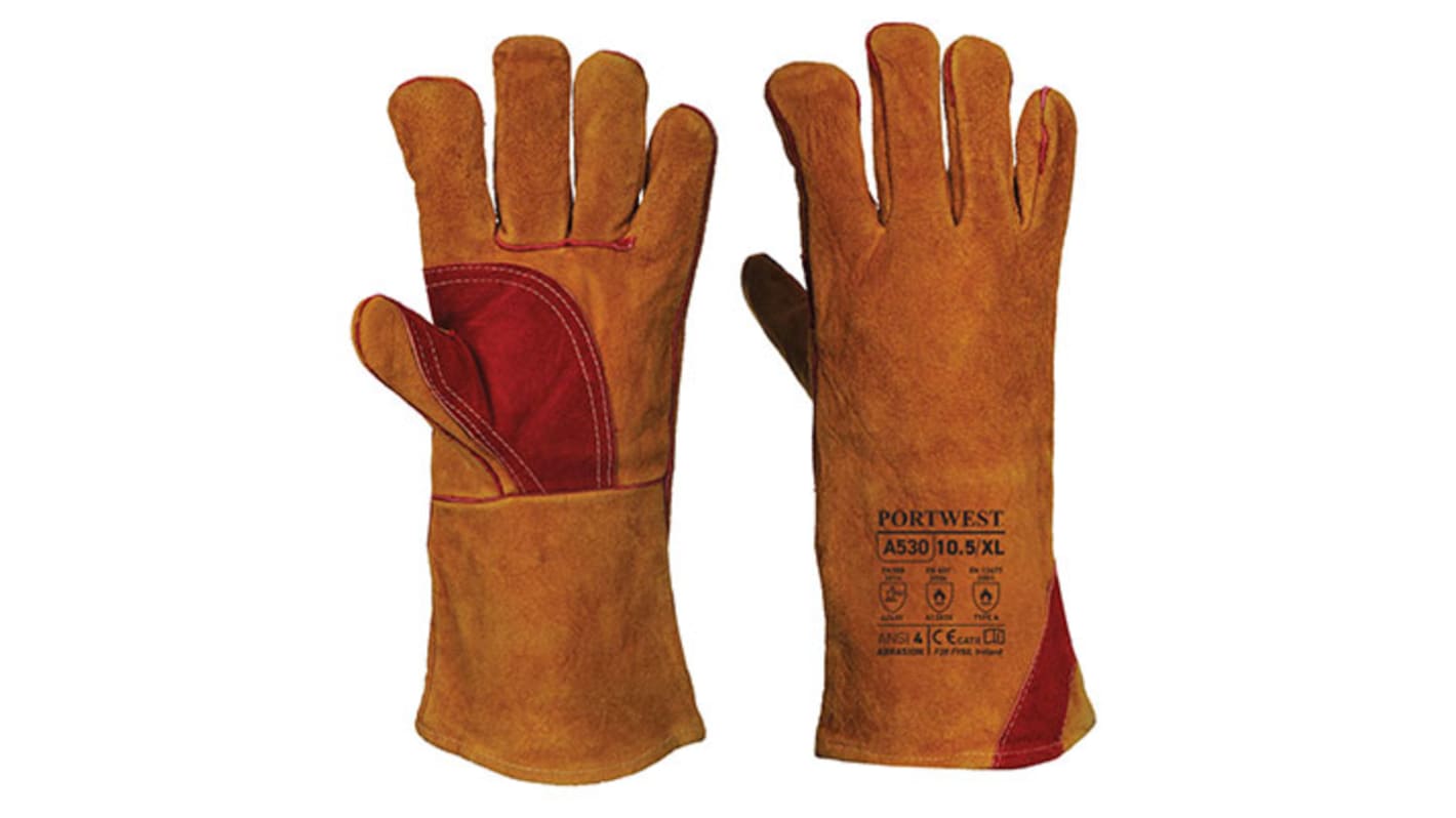Portwest Brown Leather Welding Gloves, Size 12
