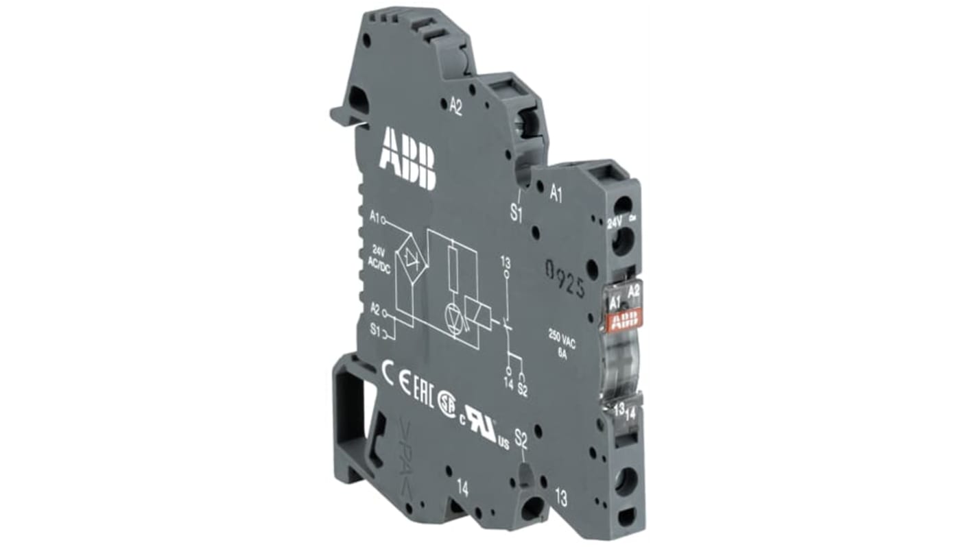 ABB RB121 Interface Relais, 24V / 24V dc 24V dc, 1-poliger Wechsler DIN-Schienen