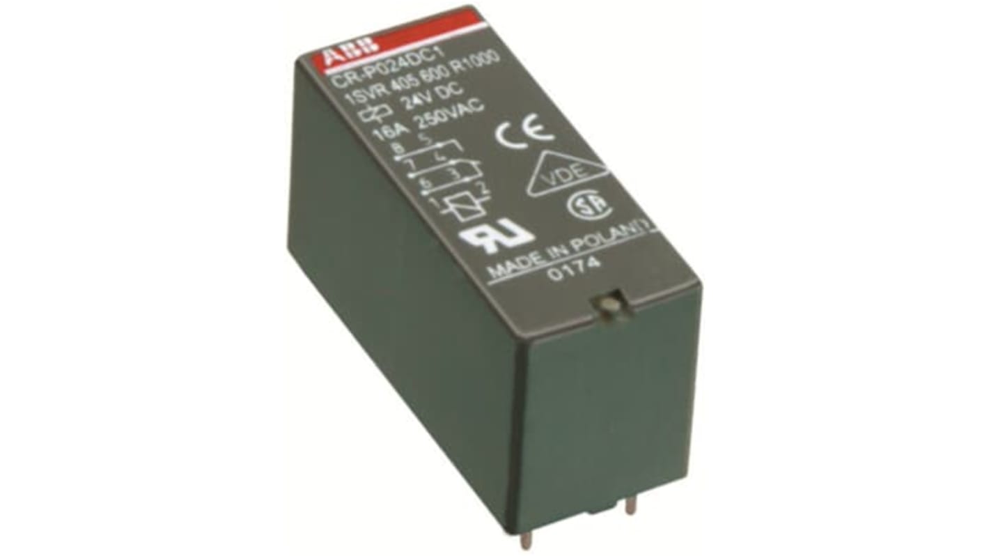 ABB CR Interface Relais 24V ac, 1-poliger Wechsler DIN-Schienen 250V