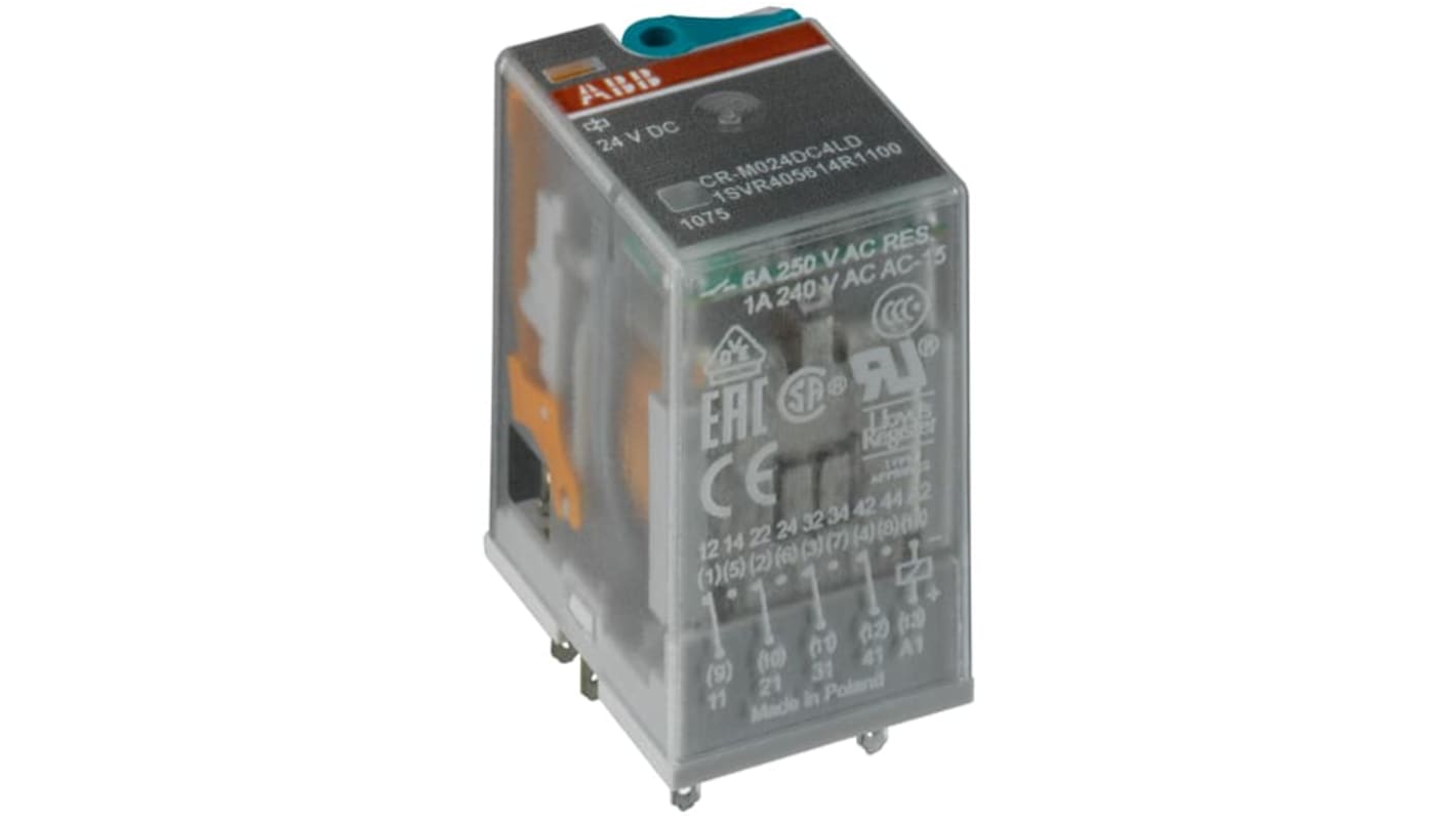 Relé modular ABB CR, SPDT, 24V dc, 6A, para carril DIN