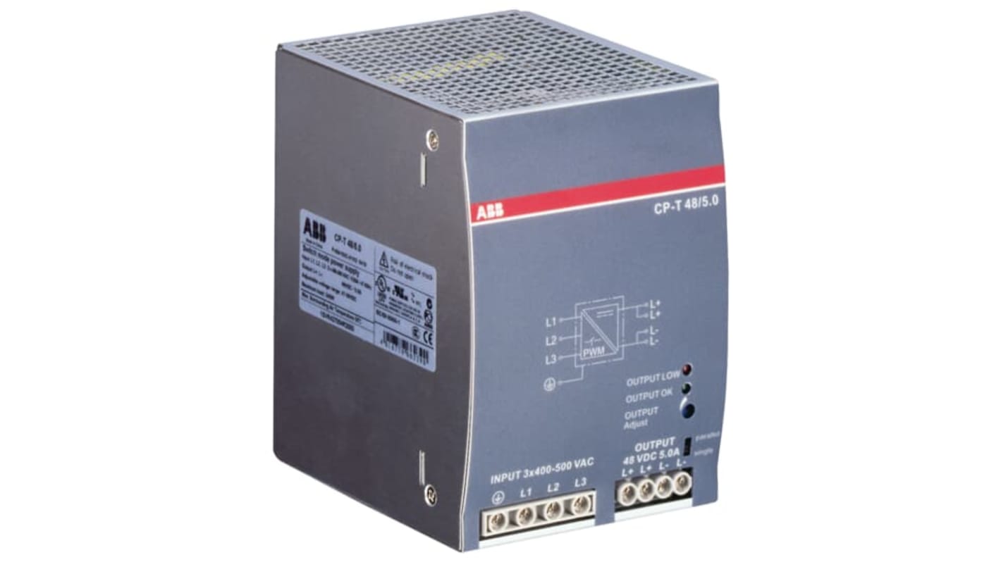 ABB CP Switched Mode DIN Rail Power Supply, 3 x 400V ac ac Input, 48V dc dc Output, 5A Output