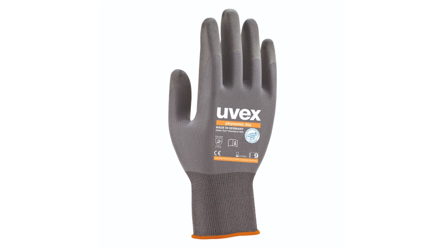 Uvex Grey Elastane, Polyamide General Purpose Gloves, Size 9, Aqua Polymer Coating
