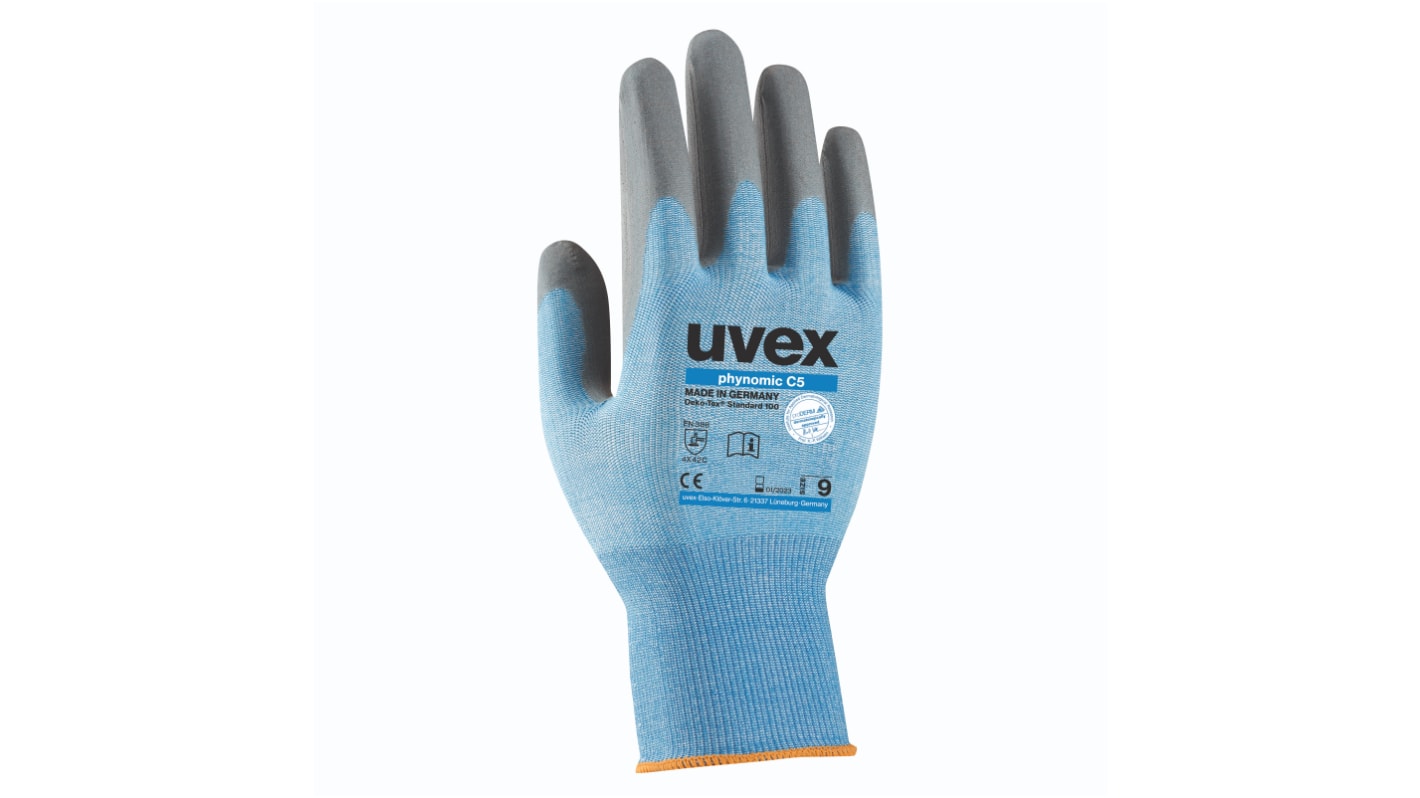 uvex Blue Cut Resistant Gloves, Size 9, Aqua Polymer Coating