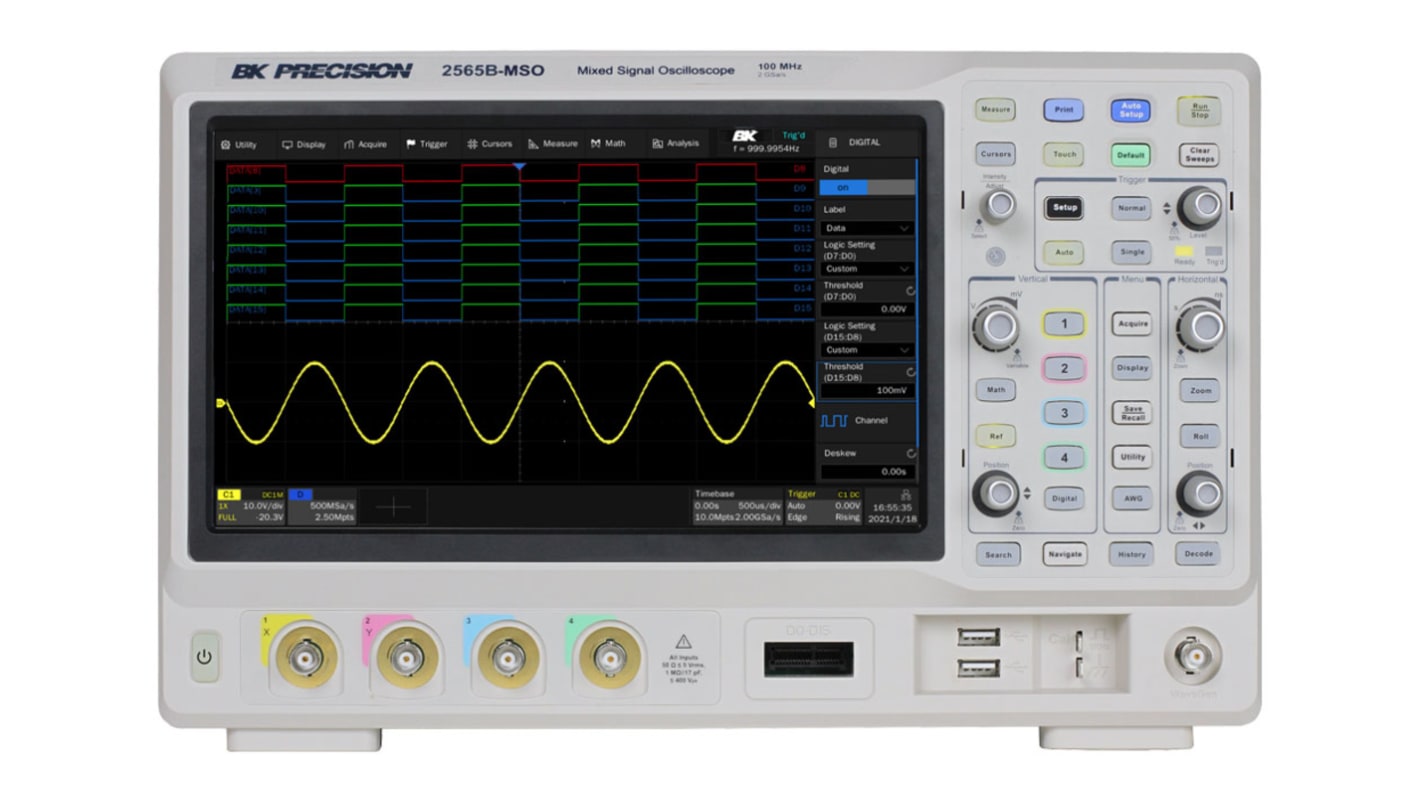 BK Precision BK2565B-MSO 2560B Series Digital Bench Oscilloscope, 4 Analogue Channels, 100MHz