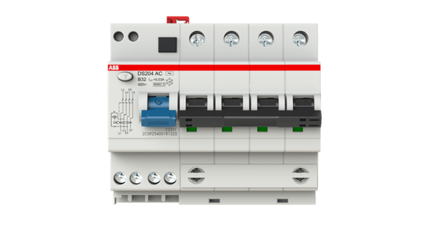 ABB RCBO, 32A Current Rating, 4P Poles, Type B