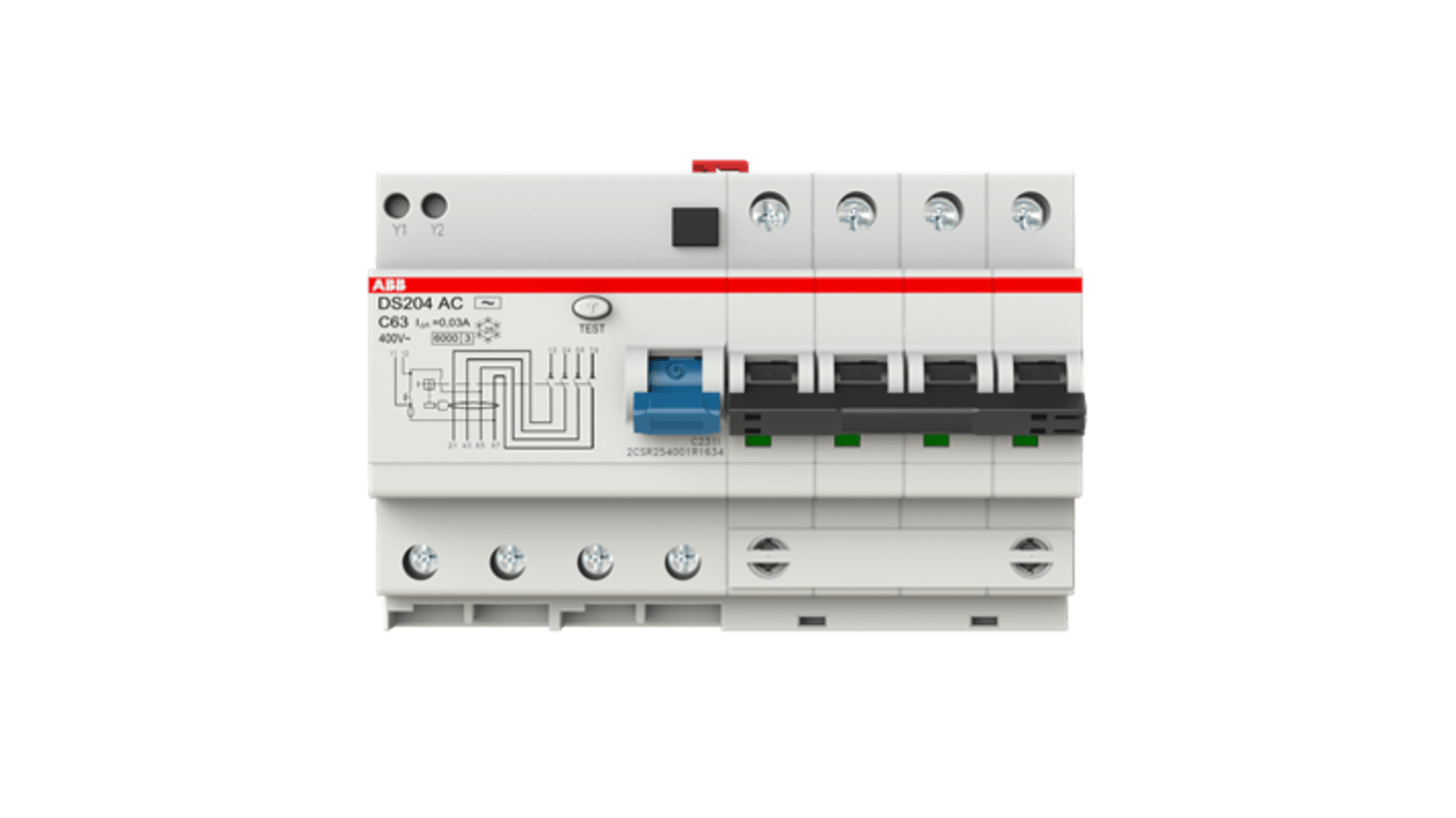 Disjoncteur différentiel magnéto-thermique ABB 63A 4P Type C, DS200