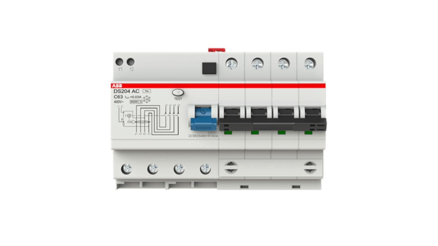 Interruptor automático y diferencial 4P, 63A, Curva Tipo C