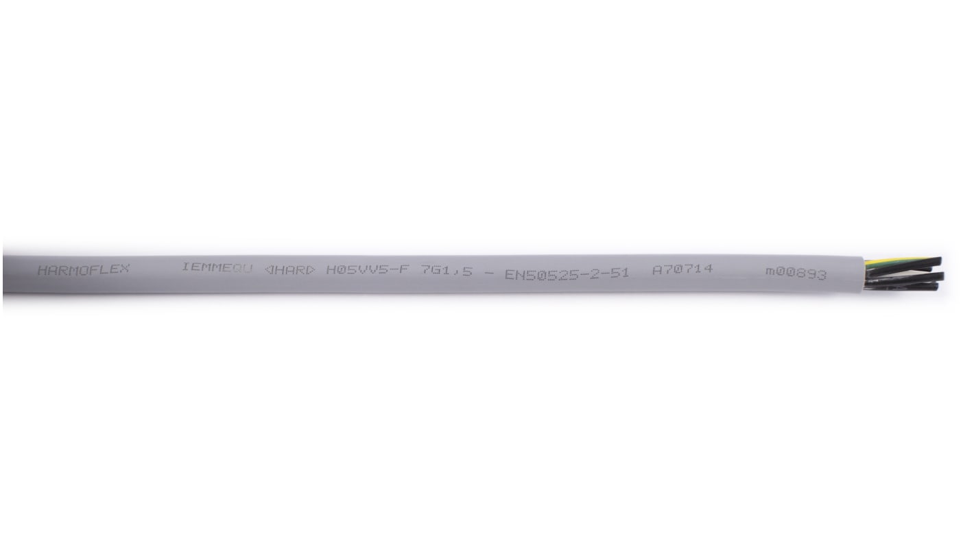 AXINDUS HARMOFLEX Control Cable, 7 Cores, 1.5 mm², H05VV5F, Unscreened, 100m, Grey PVC, type TM5 Sheath, 14 AWG