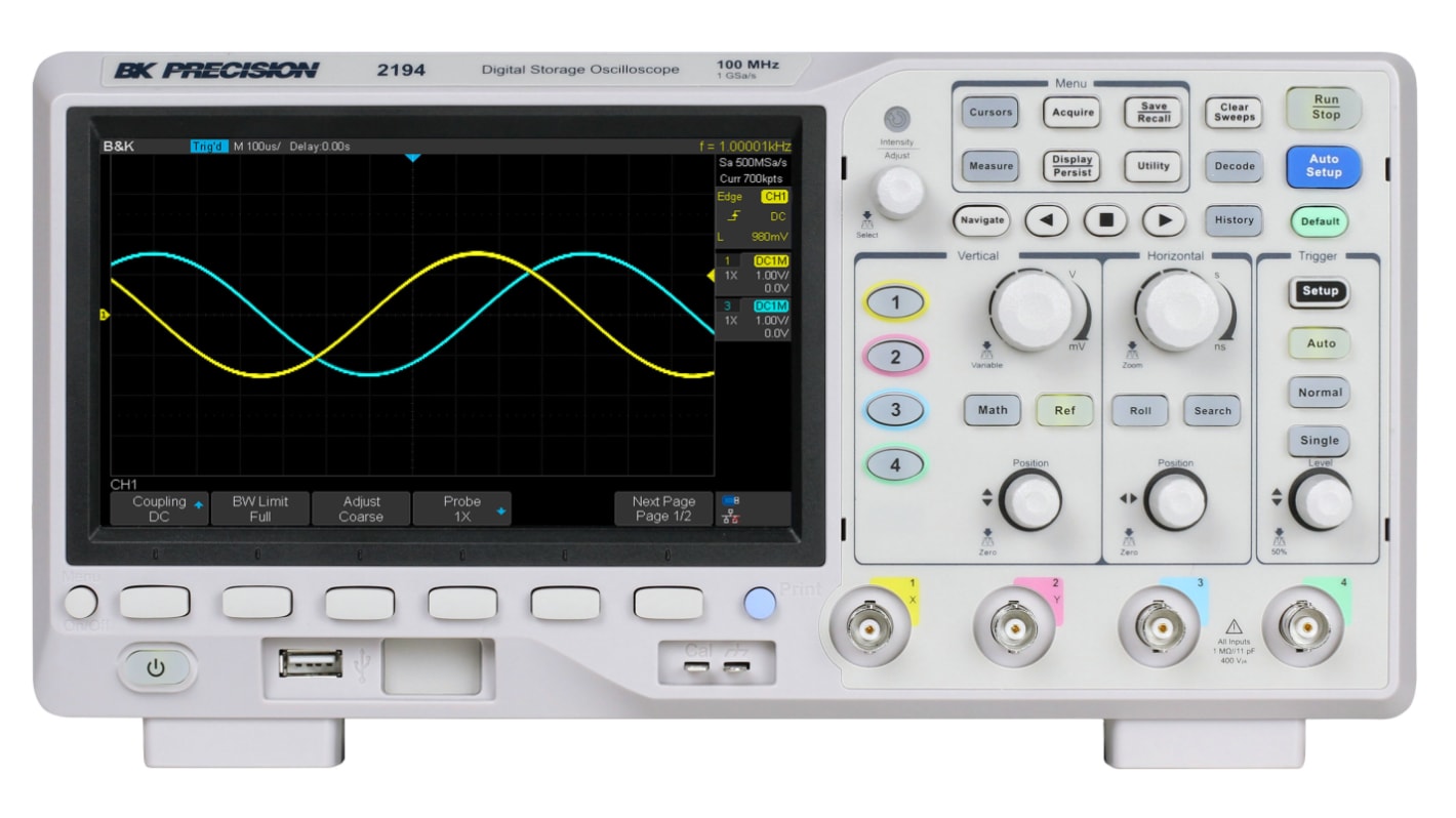 BK Precision BK2194 2194 Series Digital Bench Oscilloscope, 4 Analogue Channels, 100MHz - RS Calibrated