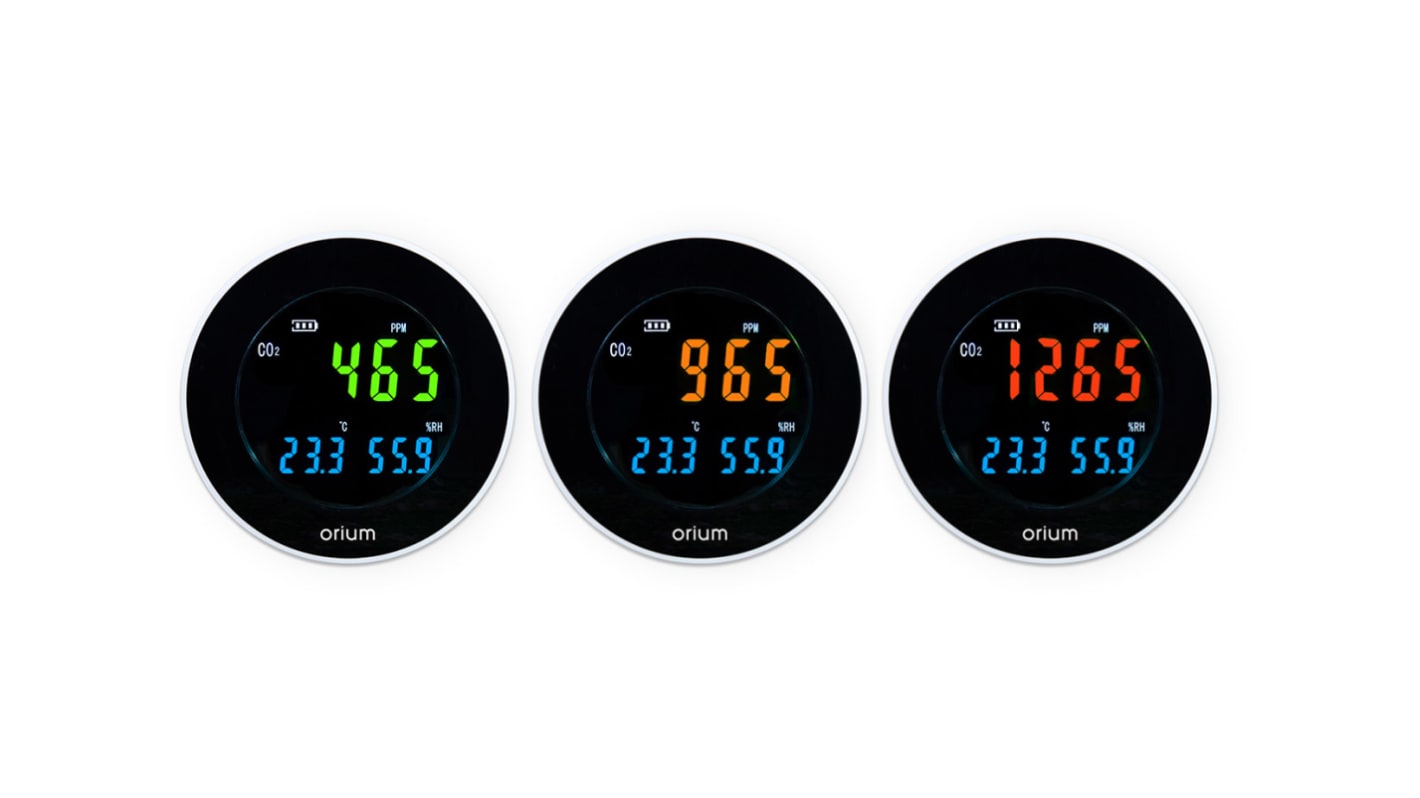 Orium Quaelis 16 CO2 Sensor for CO2, Humidity, Temperature, +70°C Max, 99.9%RH Max, Rechargeable Battery Via USB Cable