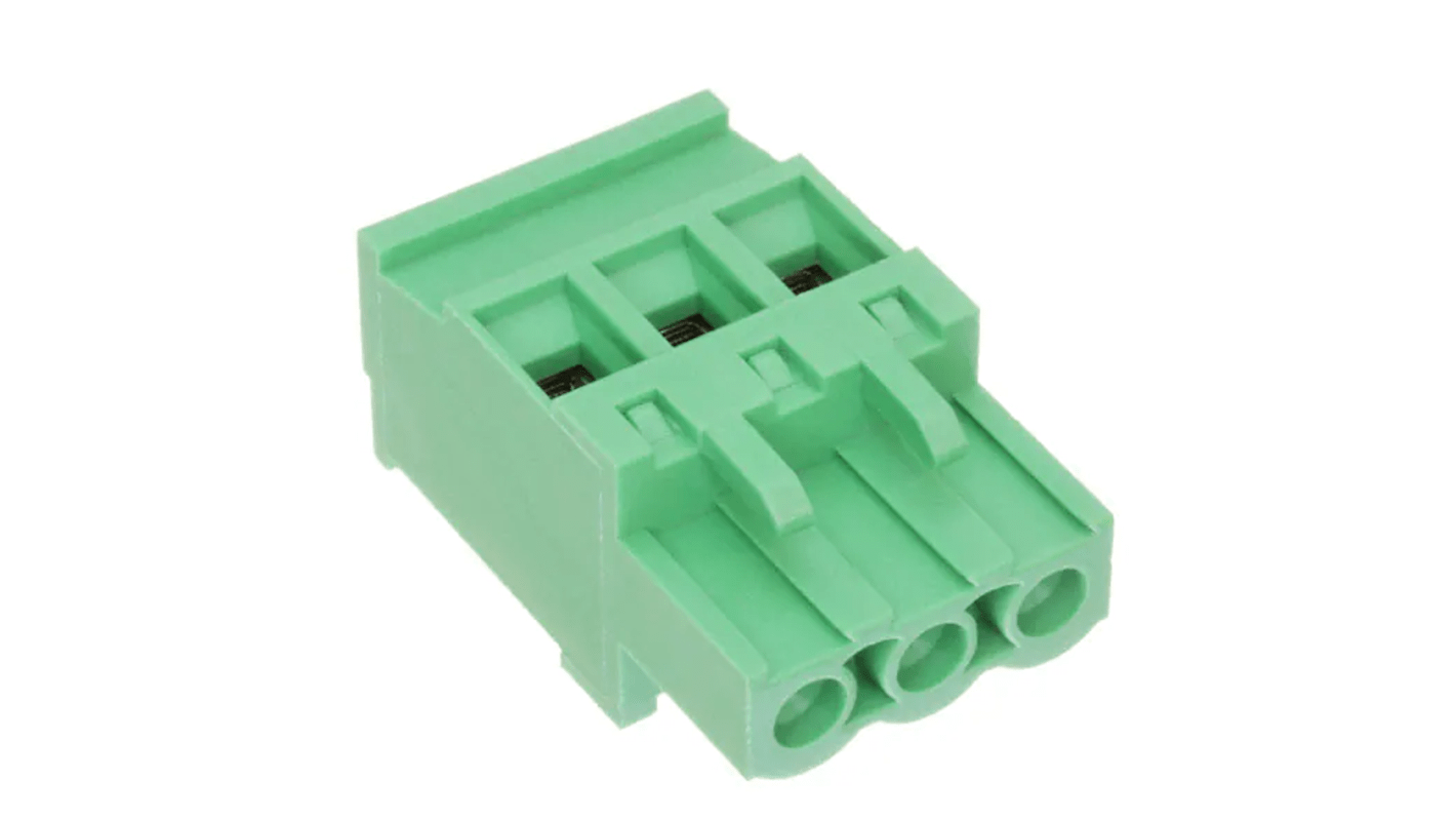 RS PRO 5mm Pitch 3 Way Pluggable Terminal Block, Plug, Free Hanging (In Line)