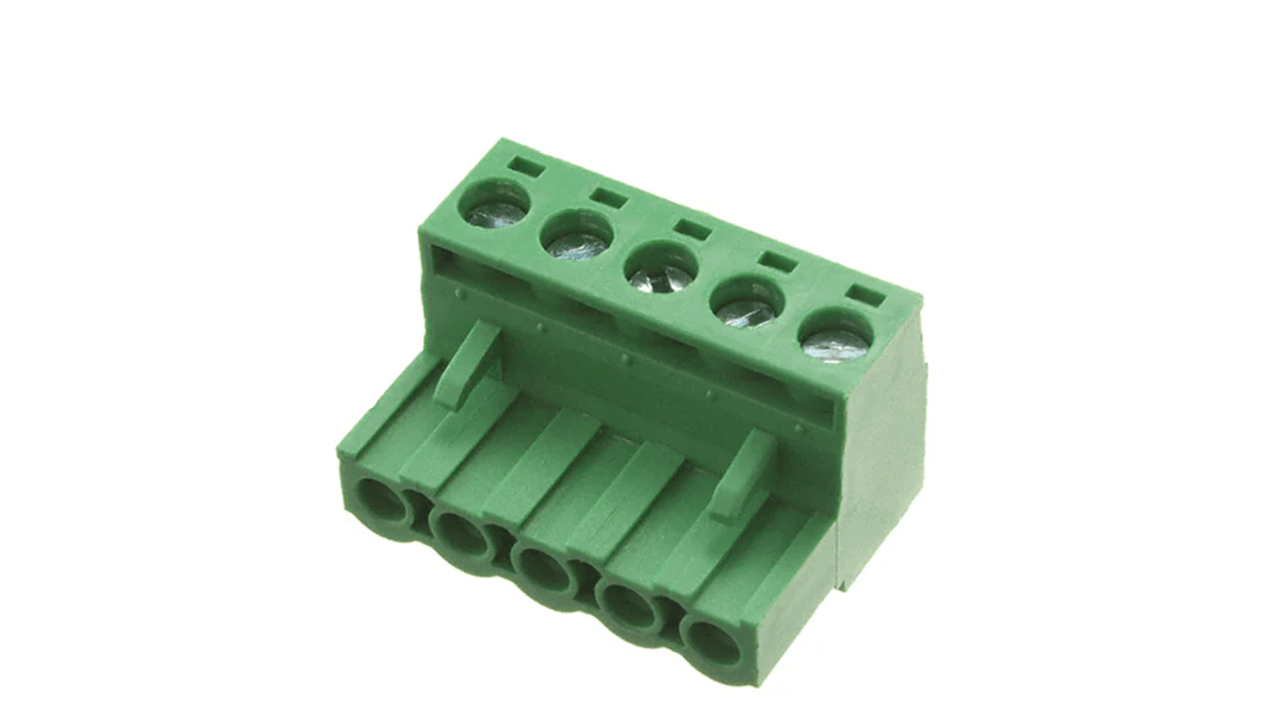 RS PRO 5.08mm Pitch 5 Way Pluggable Terminal Block, Plug, Free Hanging (In Line)