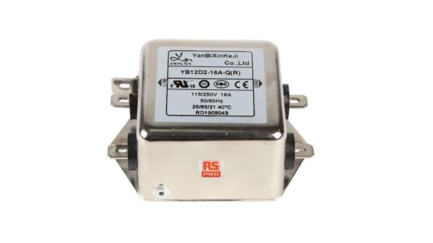 RS PRO 单相电源滤波器, 16A, 250 V 交流, 底盘安装